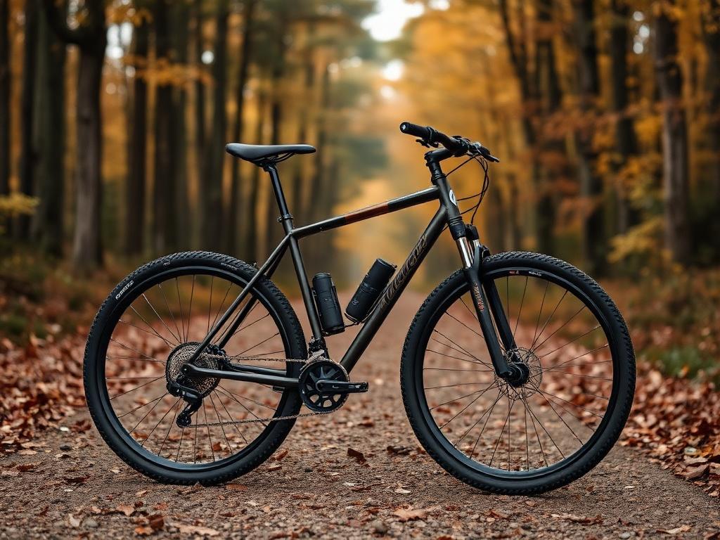 Mountain bike on a gravel forest road in Petrova Gora